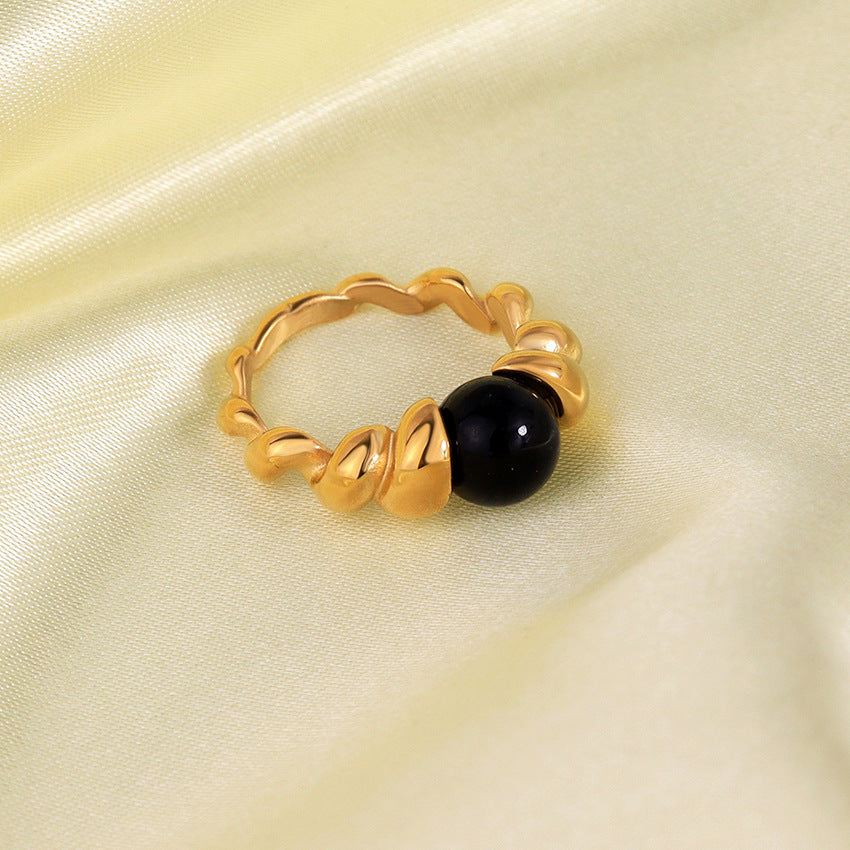 Wholesale Stainless Steel 18K Gold Inlaid with Pearl Natural Stone Ring Finger